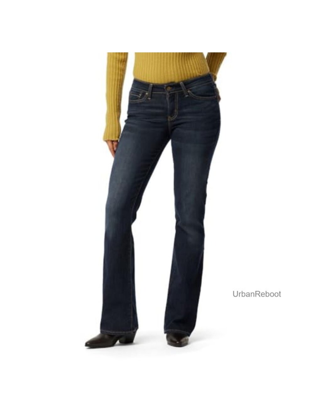 Mid-Rise Bootcut Jeans Stretch Denim Slim Fit 5 Pocket
